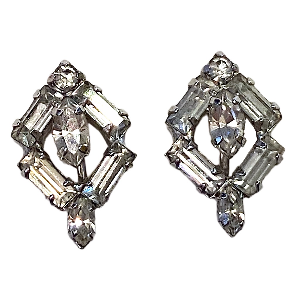 Weiss Vintage 1950s Signed Earrings Silver Rhinestone Clip Screw Back 20$